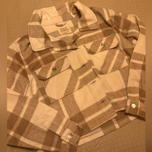 Ashley by 26 Tan and Cream Cropped Flannel Shacket